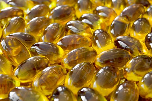 Close up to a several yellow pills