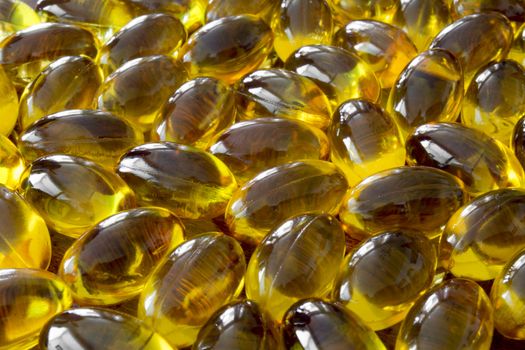 Close up to a several yellow pills