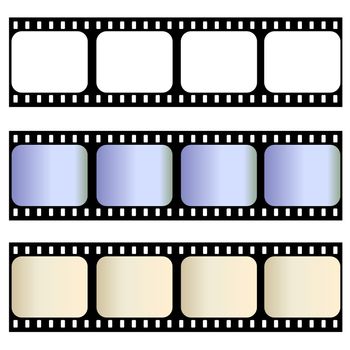 Three old film strips isolated in white background