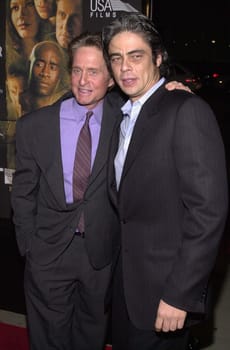 Michael Douglas and Benecio Del Toro at the premiere of USA Films "Traffic" in Beverly Hills, 12-14-00