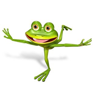 3d illustration merry green frog with big eyes