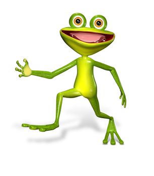 3d illustration merry green frog with big eyes