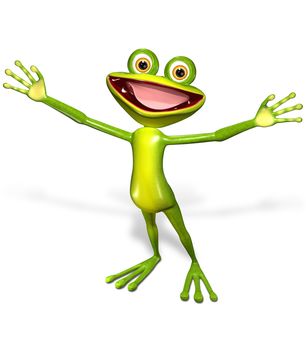 3d illustration merry green frog with big eyes