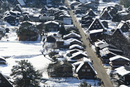 View from the Shiroyama Viewpoint at Gassho-zukuri Village, Shirakawago, Japan