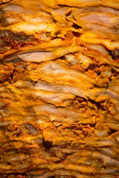 Detail of the texture of a top al pastor meat in Mexico City