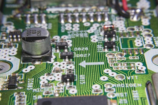 Circuit board with chips and capacitor