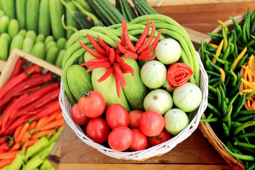 Harvest of fresh greens and vegetables