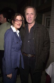 Tori Spelling and David Carradine at the "Joe Head Goes Hollywood" Wrap Party, Santa Monica, 12-18-00