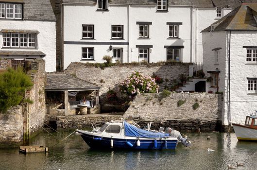 Seaside cottages at the historic fishing village of Polperro, Cornwall, England.