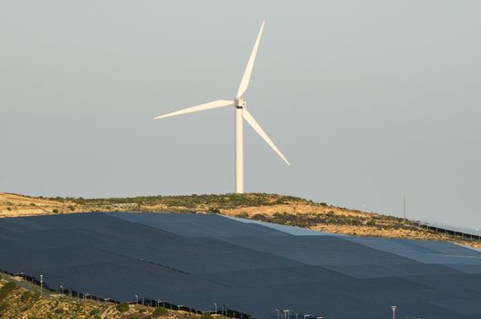 Power Plant Renewable Energy Wind Turbines and Solar Panels
