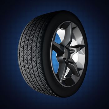 Car wheel on blue background