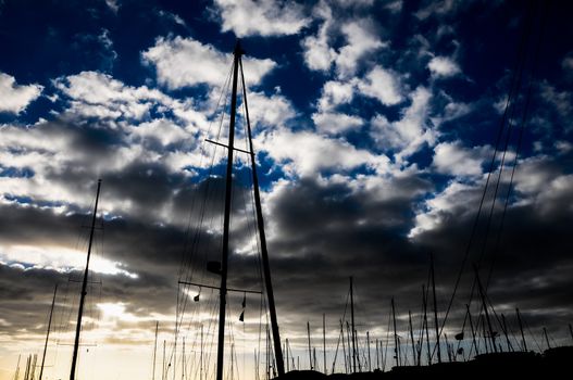 Silhouette Masts of Sail Yacht in Mmarine