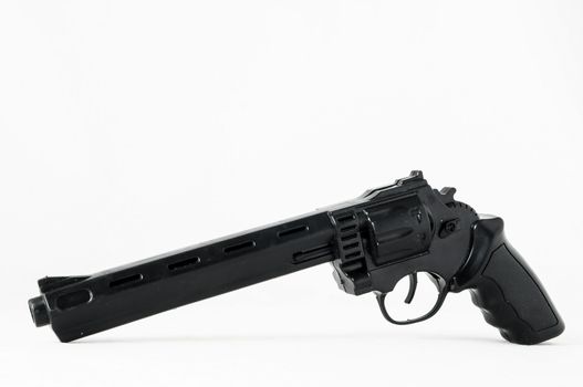 Black Revolver Pistol Gun on a White Background