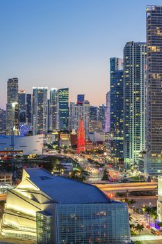 Vertical view of Miami downtown at night