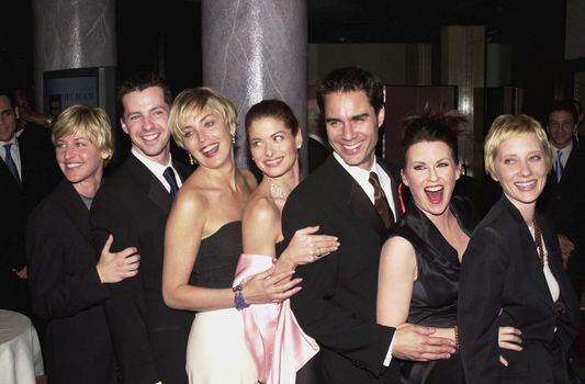 Ellen Degeneres, Sean Hayes, Sharon Stone, Debra Messing, Eric McCormack, Megan Mullally and Anne Heche at the Human Rights Campaign Gala, 02-19-00