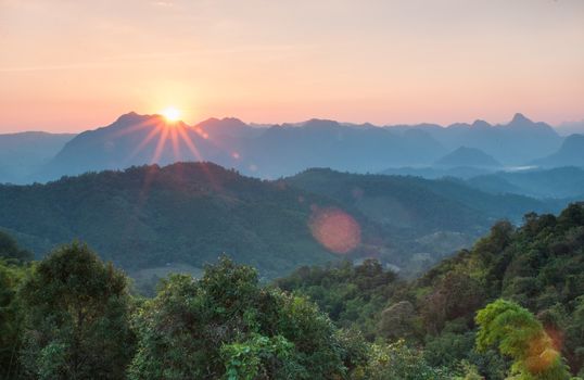 Majestic sunset in the mountains landscape at National mother Thailand