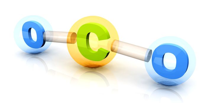 A symbolic CO2 Molecule, responsible for global warming and pollution. 3D rendered Illustration.