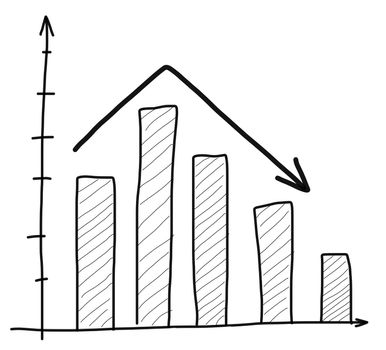 Drawing of graph up and down on white paper