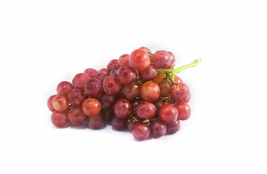 Red grapes fresh with water drops on white background