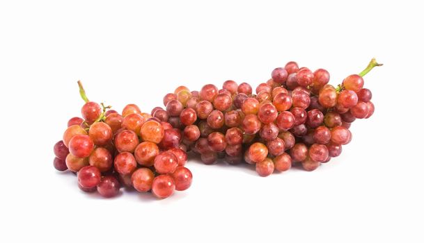 Red grapes fresh with water drops on white background