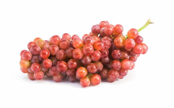 Red grapes fresh with water drops on white background