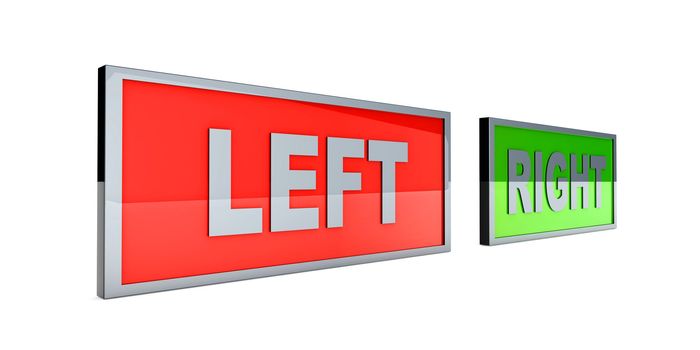 Left and right. Political directions. 3D rendered illustration, Isolated on white.