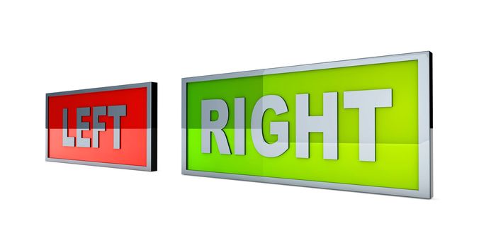 Left and right. Political directions. 3D rendered illustration, Isolated on white.