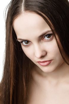 portrait of young beautiful brown eyed woman