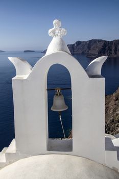 white church ,blue sea and sky ,Santorini, Greece 