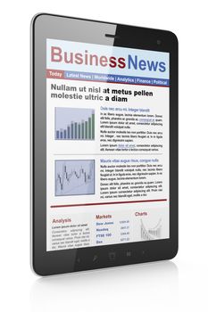 Digital news on tablet computer screen, 3d render
