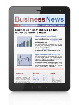 Digital news on tablet computer screen, 3d render