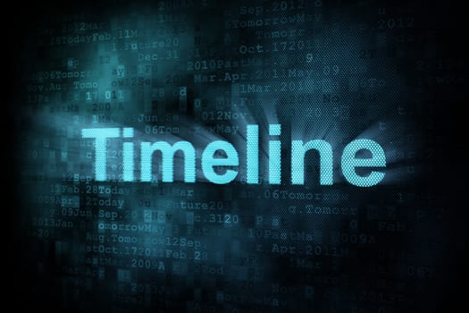 Timeline concept: pixeled word Timeline on digital screen, 3d render