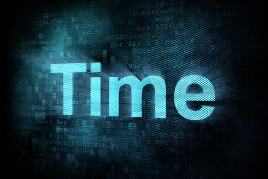 Timeline concept: pixeled word Time on digital screen, 3d render