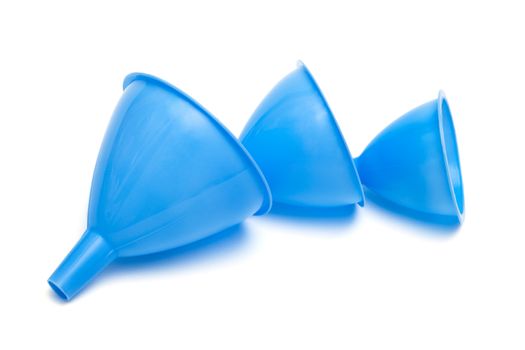 Three blue funnel with a white background