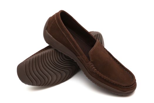 brown new moccasins on a white background