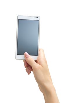 Hand holding big touchscreen smart phone