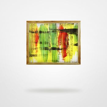 Abstract painting, by STILLFX, in frame on plain background.

