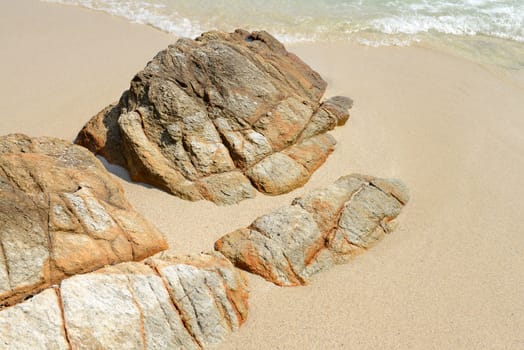 Tropical Beach with Rocks Sand and Waves