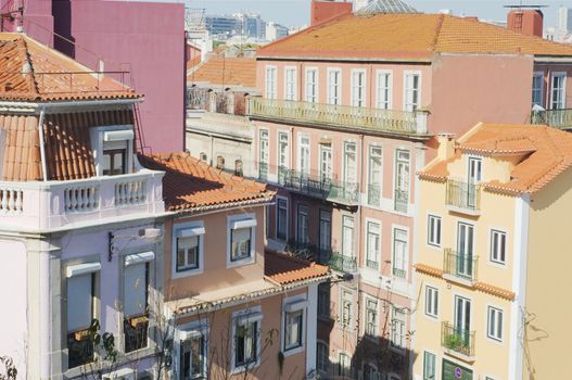 Colorful buldings at Lisbon on a sunny day