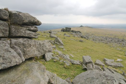 Tors, rock formations on the top of the hills, very common at Dartmoor