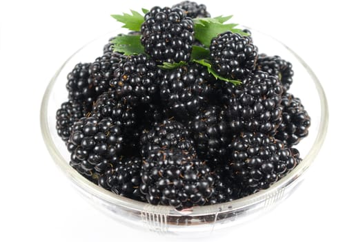 mulberries isolated on a glass bowl