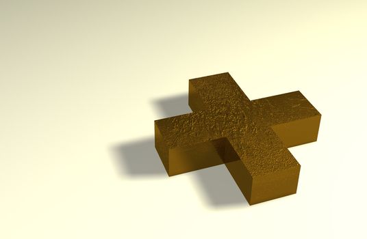 Gold cross on green  background made in 3d software