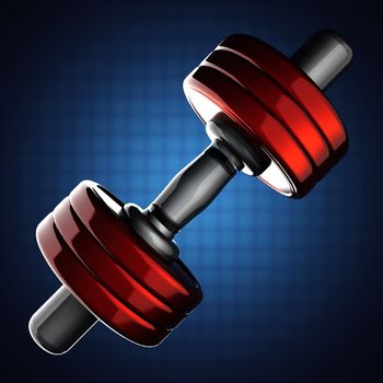 Metal dumbbell on blue background