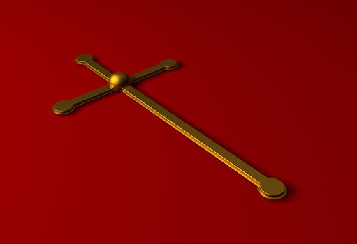 Gold cross on red background  made in 3d software