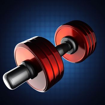 Metal dumbbell on blue background