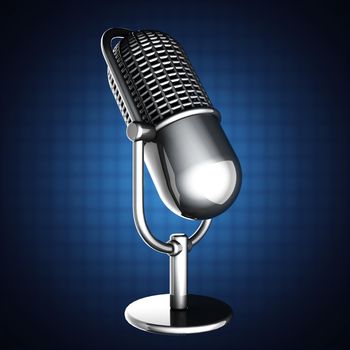 Retro microphone on blue background