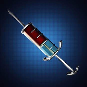 Glass syringe on blue background