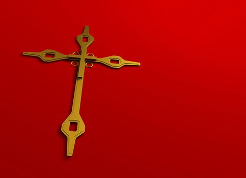 Gold cross on red background  made in 3d software