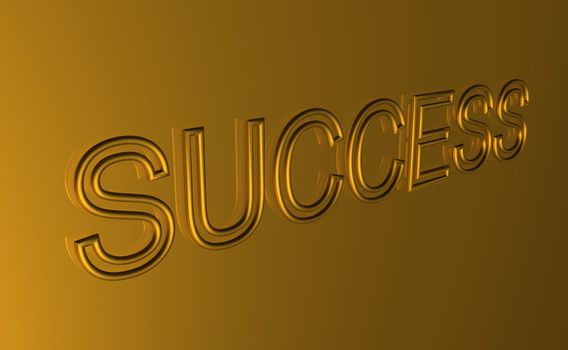 Word Success. The word Success is chiseled by gold letters on a gold wall.