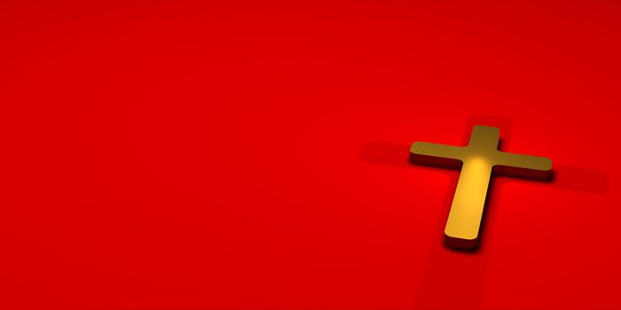 Gold cross on red background  made in 3d software